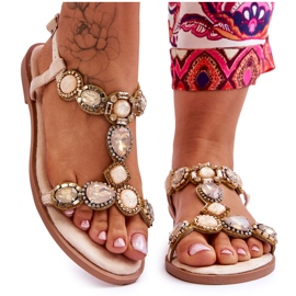Sandalias Planas Dallas De Ante Beige Con Piedras