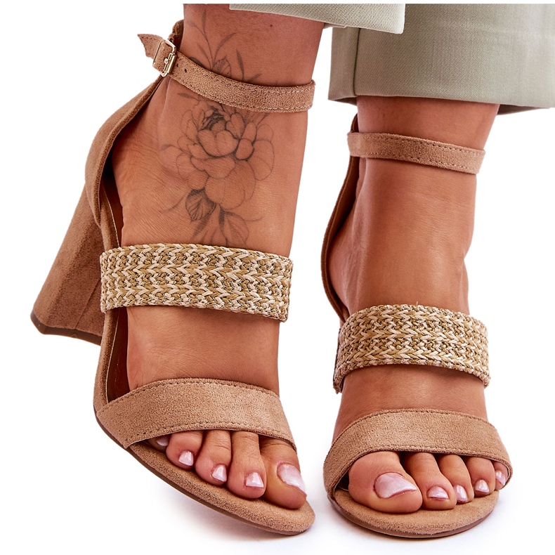 Sandalias Ante Tacón Trenzado Camel Roselia marrón