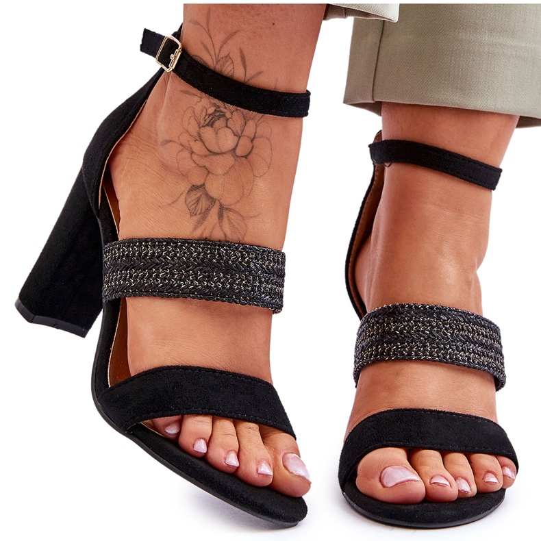 Sandalias Ante Tacón Trenzado Negro Roselia