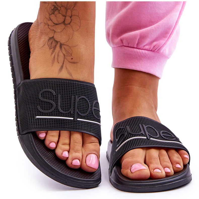 Pantuflas De Mujer Ligeras Con Inscripción Merry Negro