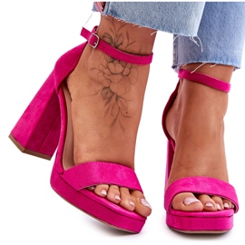 Sandalias de gamuza de tacón cuadrado Merila fucsia de moda rosado
