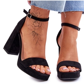 Sandalias de ante de moda con tacón cuadrado, merila negra. negro