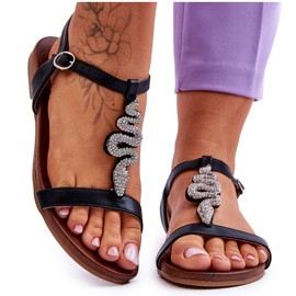 Sandalias De Piel Con Serpiente Decorativa S.Barski KV-5541-42 Negro Sandalias De Piel Con Serpiente Decorativa S.Barski KV-5541-42 Negro