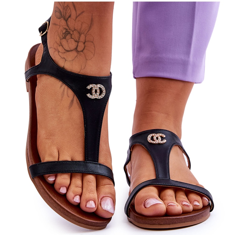 Sandalias Planas Con Adorno S.Barski KV-5541-45 Negro