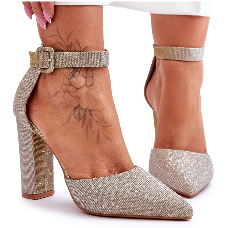 Zapatos De Tacón Alto Brillantes Oro True Love dorado