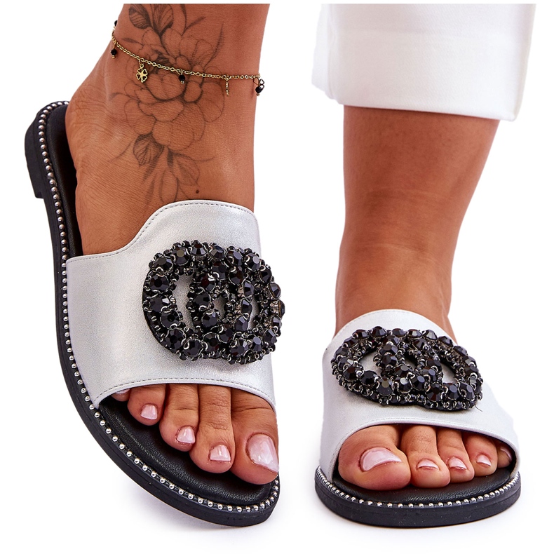 Pantuflas Mujer Planas Con Adornos S.Barski KV-520-3 Plata