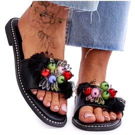 S.Barski Pantuflas Con Cuentas Decorativas KV-2775-47 Negro