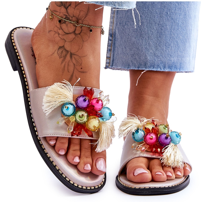 Pantuflas Con Cuentas Decorativas S.Barski KV-2775-47 Nude beige