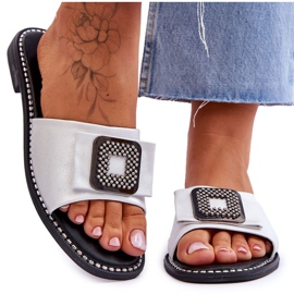 Pantuflas Mujer Piel Con Strass S.Barski KV-2775-33 Plata