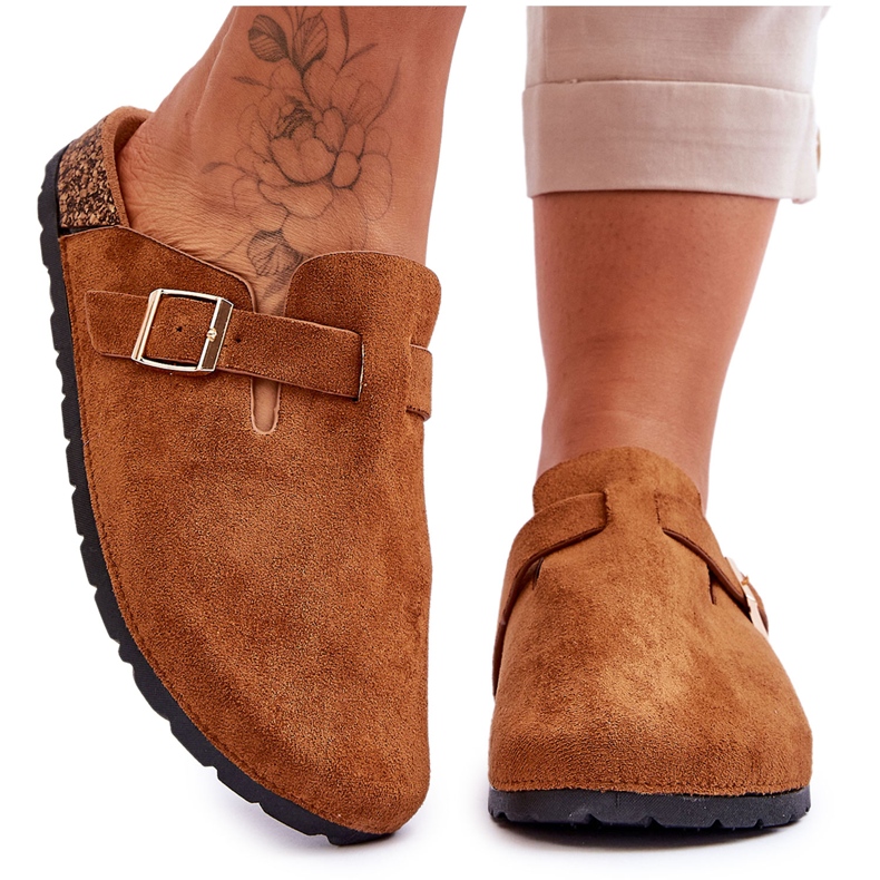 Pantuflas Plataforma Corcho Ante Vellma Camel marrón