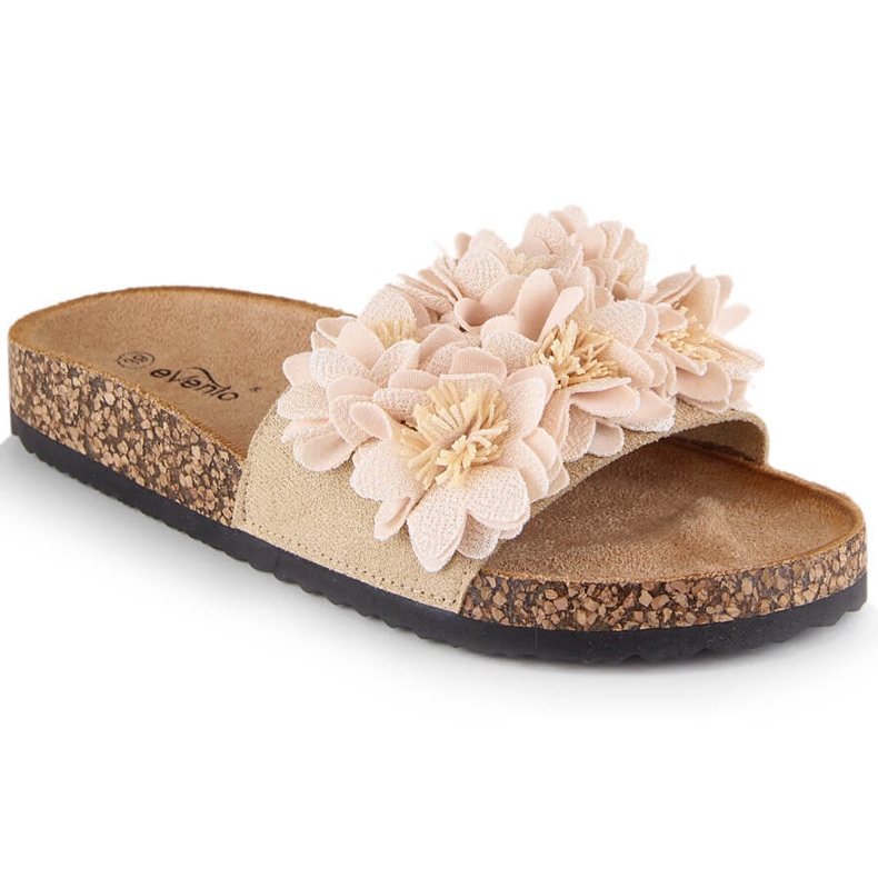 Sandalias mujer planas con flores beige eVento 5969 Sandalias mujer planas con flores beige eVento 5969
