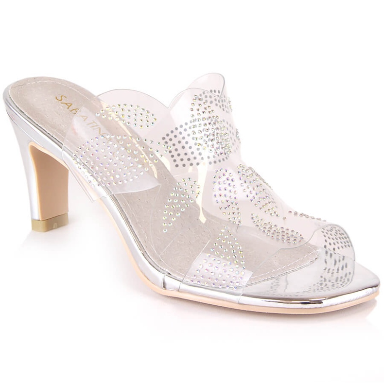 Sandalias tacón transparente con circonitas plata Sabatina 1014-16