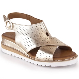 Sandalias mujer piel cuña dorado metalizado Artiker 52C0831