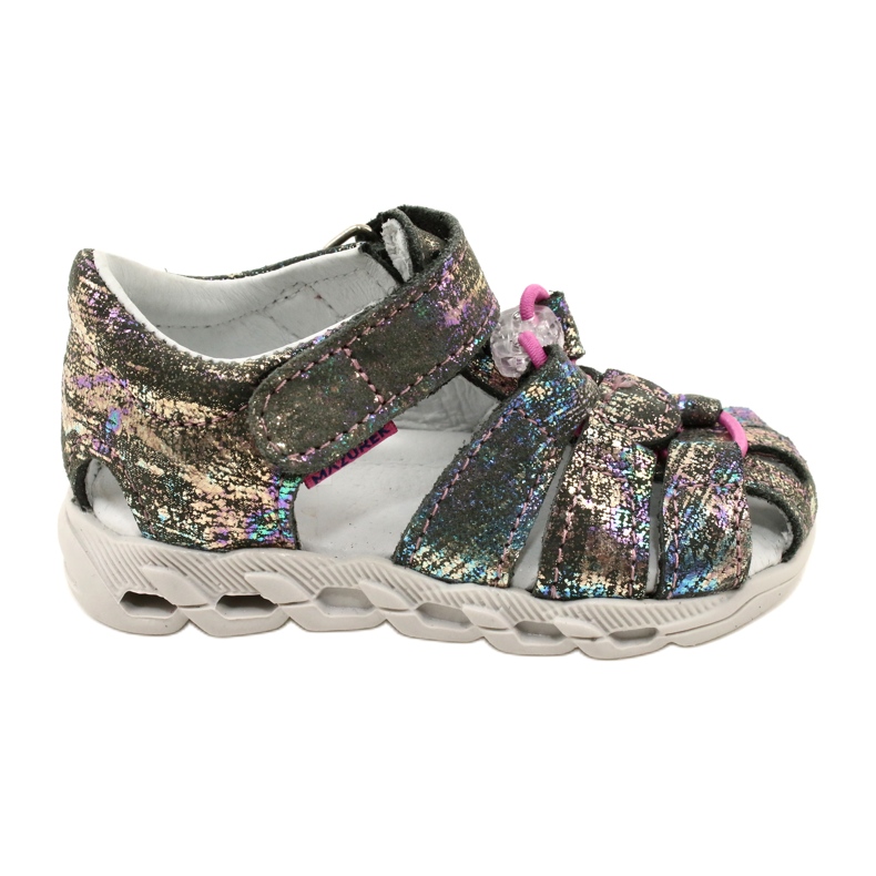 Sandalias de niñas de cuero brillante Mazurek 1364 Metálico gris