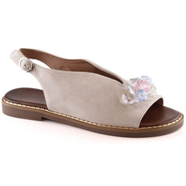 Sandalias planas de ante con cristales Jezzi W RMR2266-2 beige