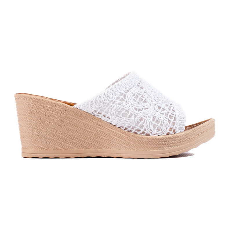 W. Potocki Pantuflas de cuña para mujer con cinturón calado, blanco Potocki W. Potocki Pantuflas de cuña para mujer con cinturón calado, blanco Potocki