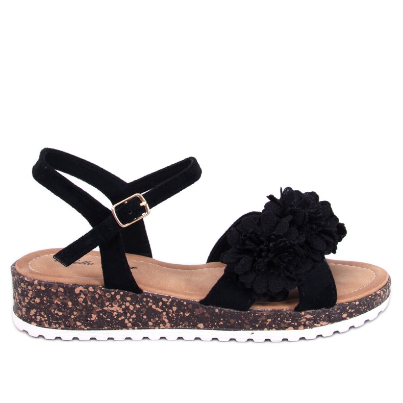Sandalias cuña con flores de Hahn Black negro Sandalias cuña con flores de Hahn Black negro