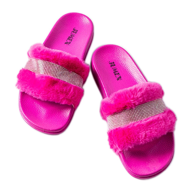 Chanclas pelo fucsia con pedrería de Carrito rosado