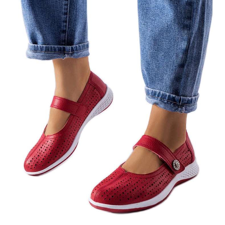 Bailarinas caladas rojas de cuero natural de Morgnano rojo Bailarinas caladas rojas de cuero natural de Morgnano rojo