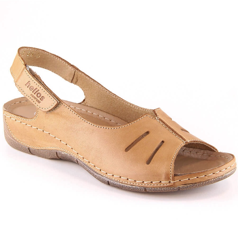 Cómodas sandalias mujer de piel con velcro marrón Helios 117