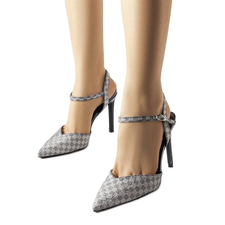 Zapatos de tacón negro damero brillante Gallia