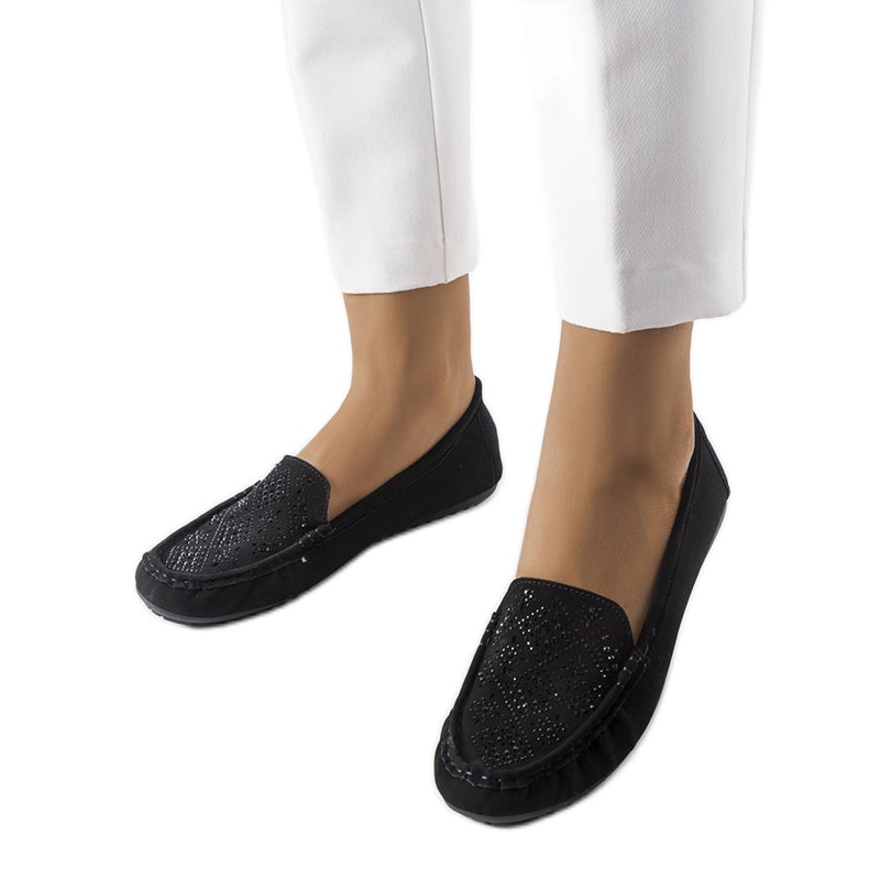 Mocasines negros decorados con pedrería Gamache