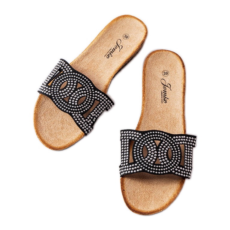 Chanclas negras decoradas con chorros Lagacé negro Chanclas negras decoradas con chorros Lagacé negro