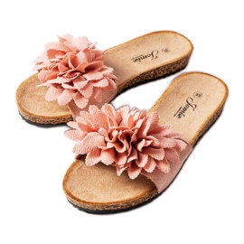 Pantuflas rosas decoradas con flores de Farland rosado Pantuflas rosas decoradas con flores de Farland rosado