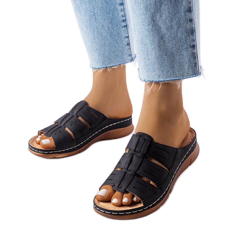 Chanclas jersey negras con cuña negro Chanclas jersey negras con cuña negro