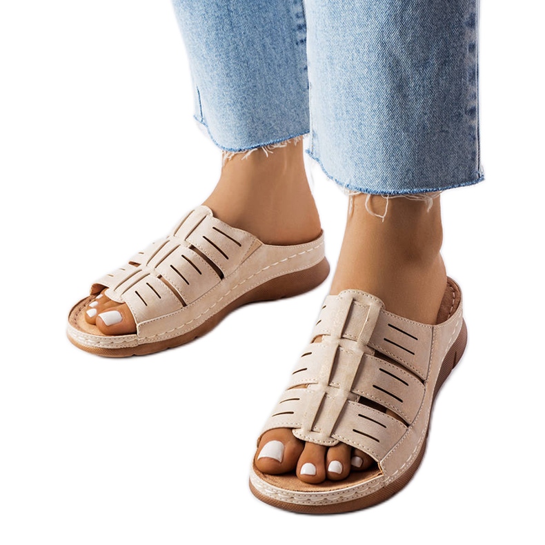 Chanclas jersey beige cuña