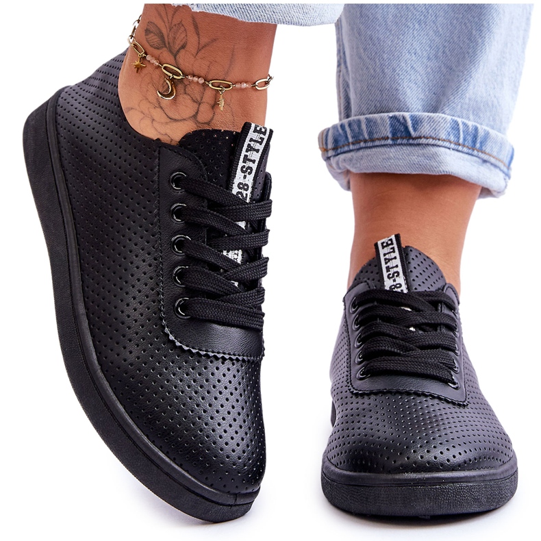 Sneakers Mujer Cordones Calados Negro Carinel blanco Sneakers Mujer Cordones Calados Negro Carinel blanco