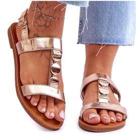 Sandalias Mujer Planas Con Cinturón Decorativo Baya Dorada dorado