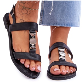 Sandalias De Mujer Planas Con Tira Decorativa Black Berry negro