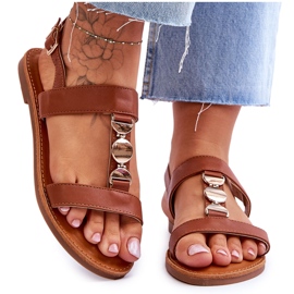 Sandalias Planas De Mujer Con Tira Decorativa Marrón Baya