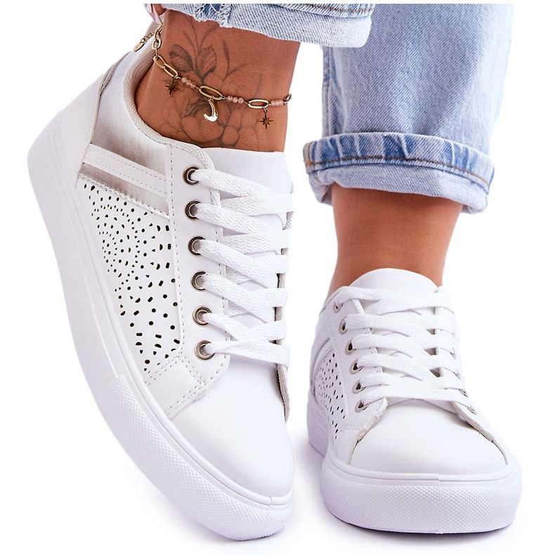 Zapatillas Deportivas Clásicas Con Patrón Calado Blanco Y Plata Happier Zapatillas Deportivas Clásicas Con Patrón Calado Blanco Y Plata Happier