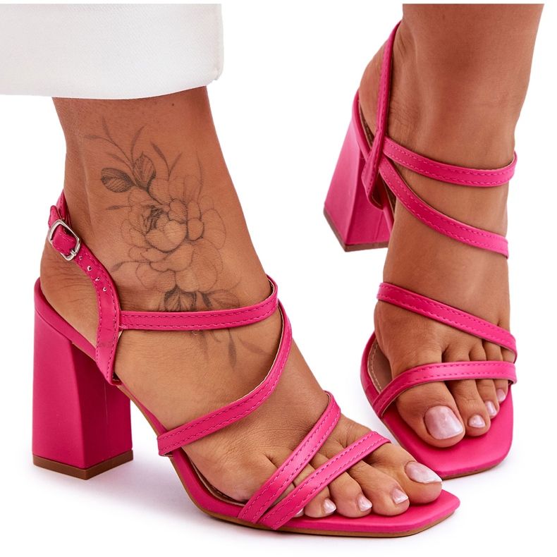 Sandalias De Piel Con Tacón Florentina Fucsia rosado Sandalias De Piel Con Tacón Florentina Fucsia rosado