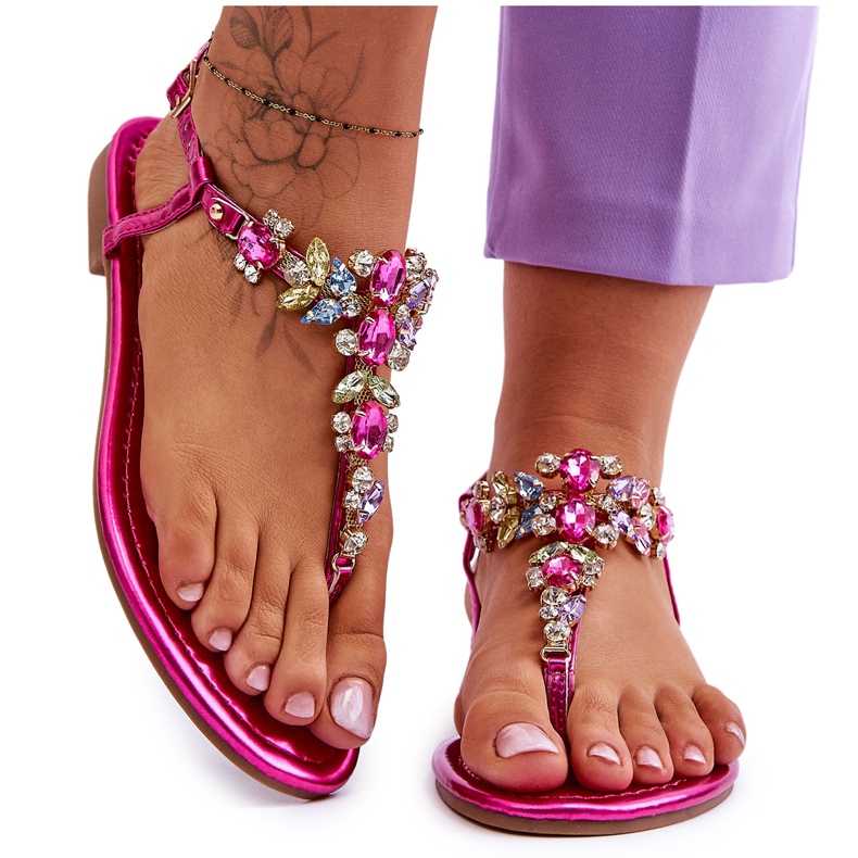 Chanclas De Mujer Con Piedras Fucsia Lenisa rosado