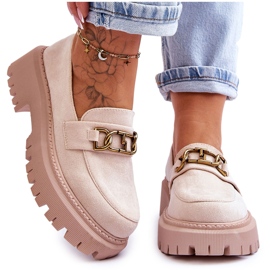 Mocasines Mujer Plataforma Ante Beige Claro Larey