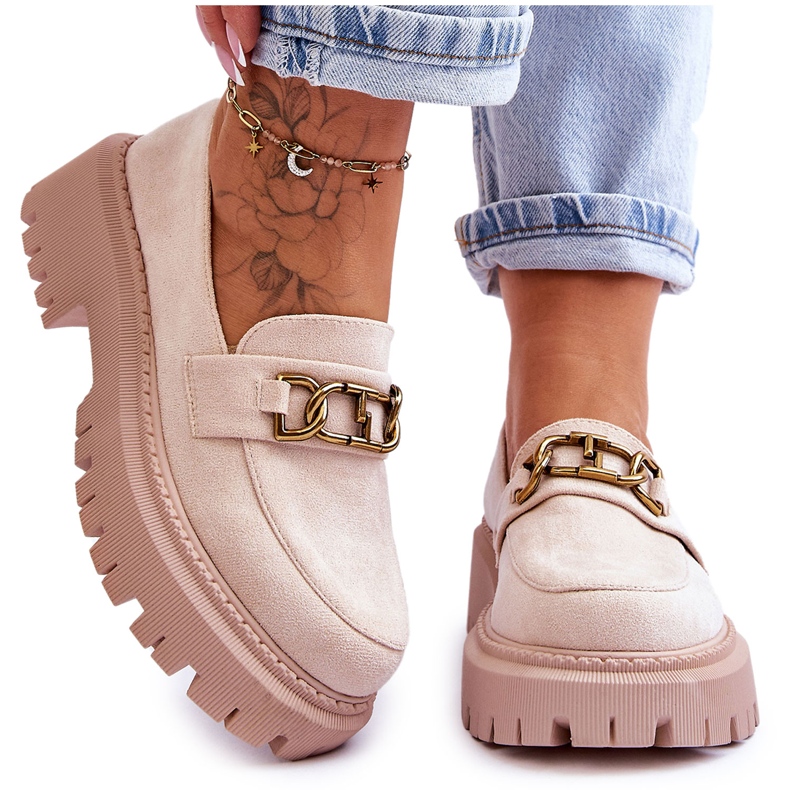 Mocasines Mujer Plataforma Ante Beige Claro Larey