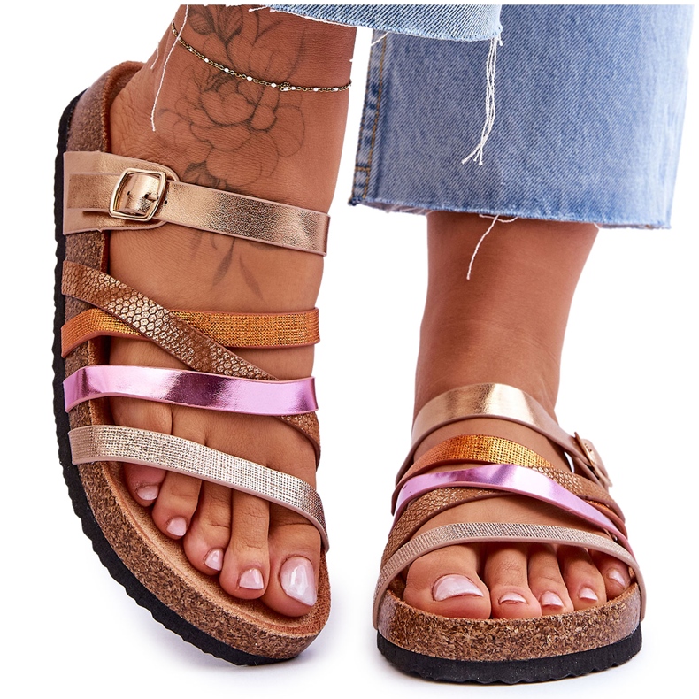 FB2 Pantuflas De Mujer Con Plataforma Y Rayas De Trébol Dorado