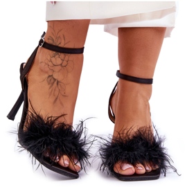 FB2 Sandalias De Mujer Con Plumas Tiffany Negras negro