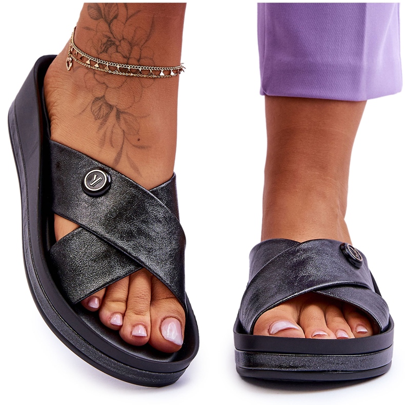 Vinceza Pantuflas De Mujer Con Plataforma Y Adorno Negro Brooklyn