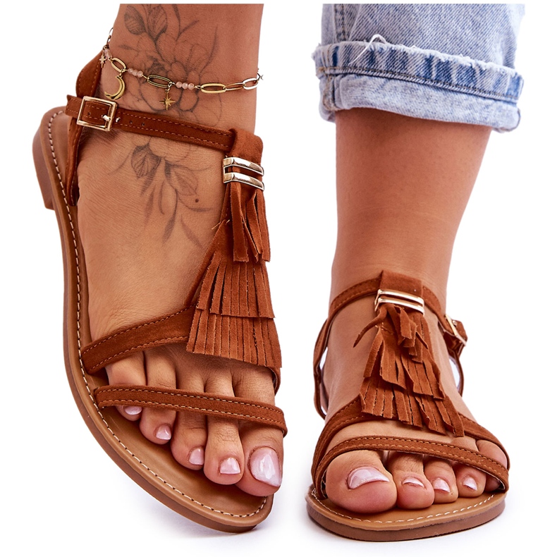Sandalias Mujer Planas Ante Boho Marrón Lucami