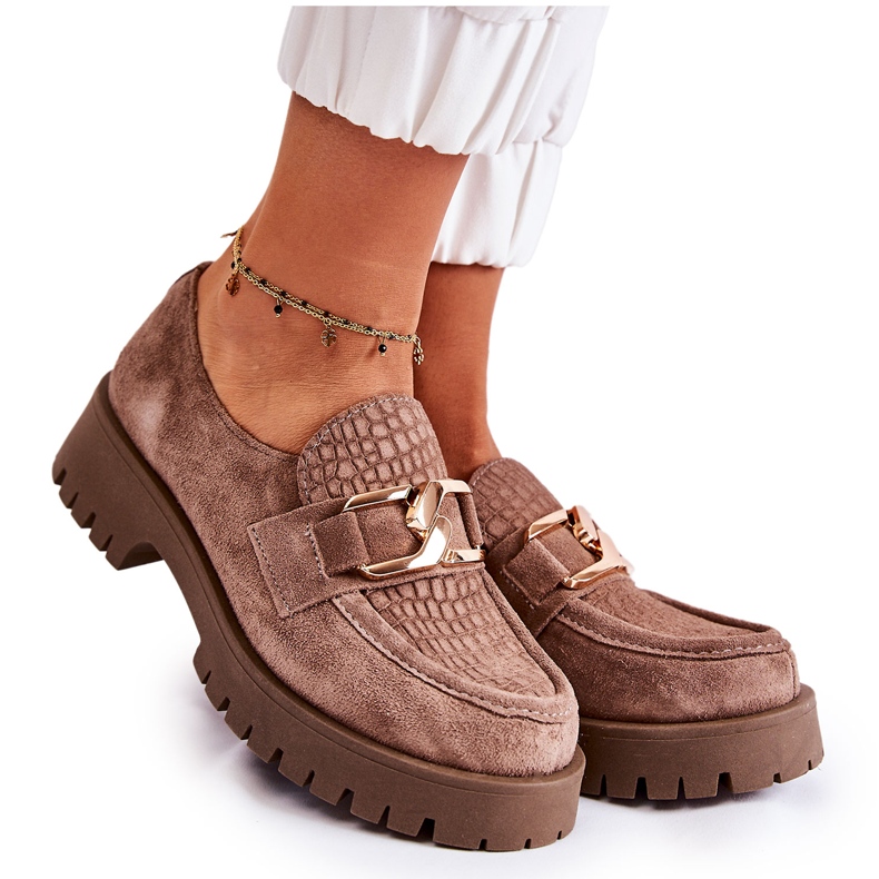Lemar Zapatos de marrón claro de gamuza para mujeres con un adorno