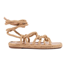 Shelovet Sandalias Atadas Trenzadas De Mujer Beige