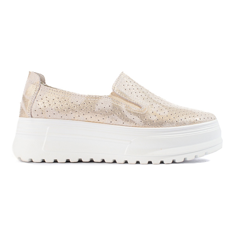 Zapatos slip on mujer piel dorados Shelovet