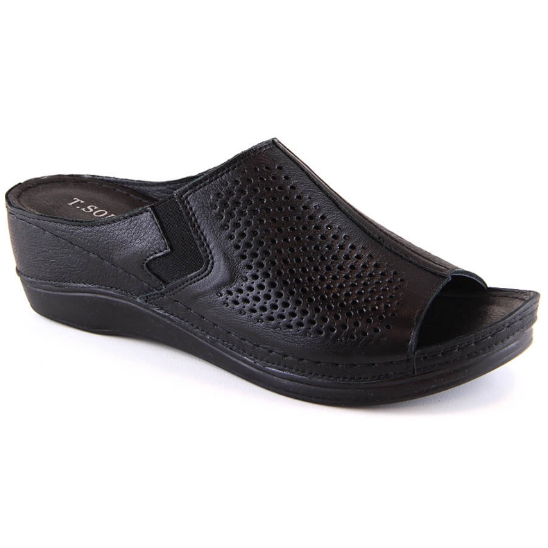 Sandalias cuña mujer en piel negra con elástico T.Sokolski L22-518 negro