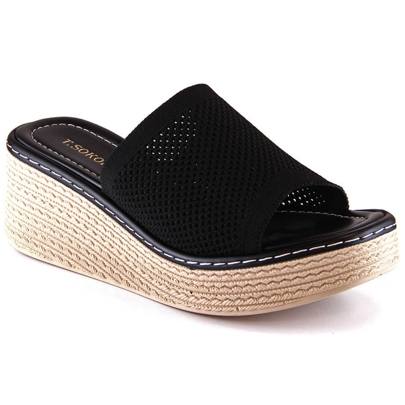 Zapatillas casa mujer cuña negras T.Sokolski MU100 negro