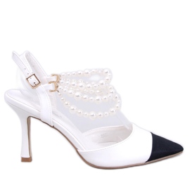 Zapatos de tacón abierto con perlas Harmony White blanco