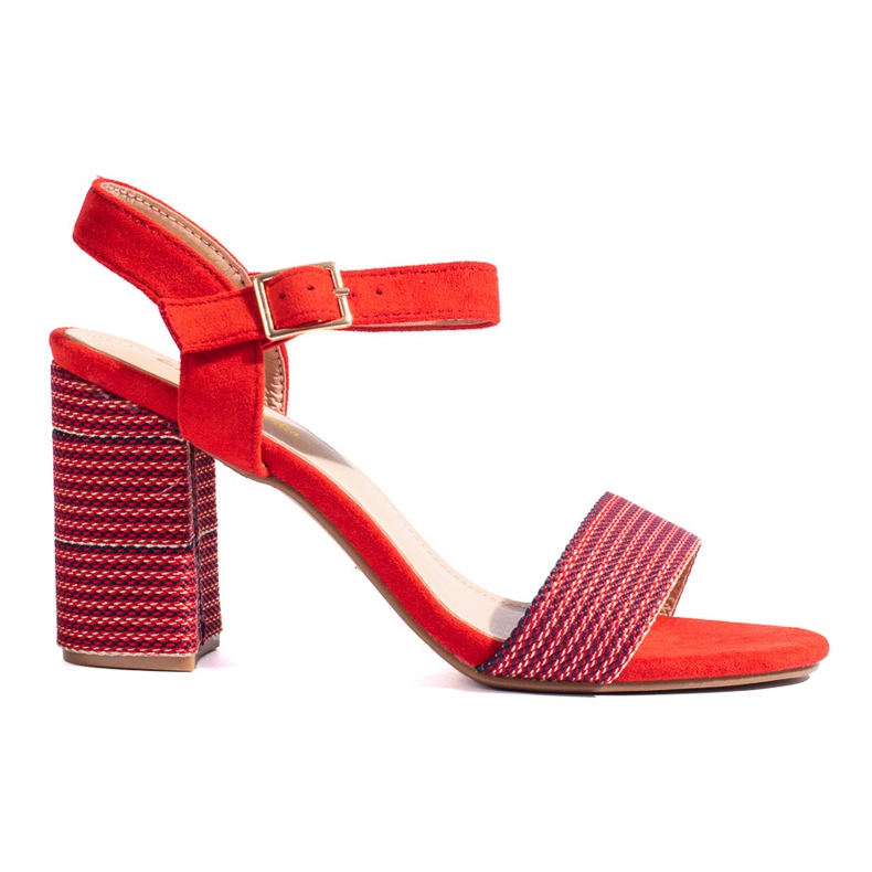 Sandalias beige de mujer con tacón decorativo de Shelovet rojo